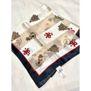 3/$20 Liz Claiborne 20" Square Scarf Christmas Trees Bows Snowman Red & Black